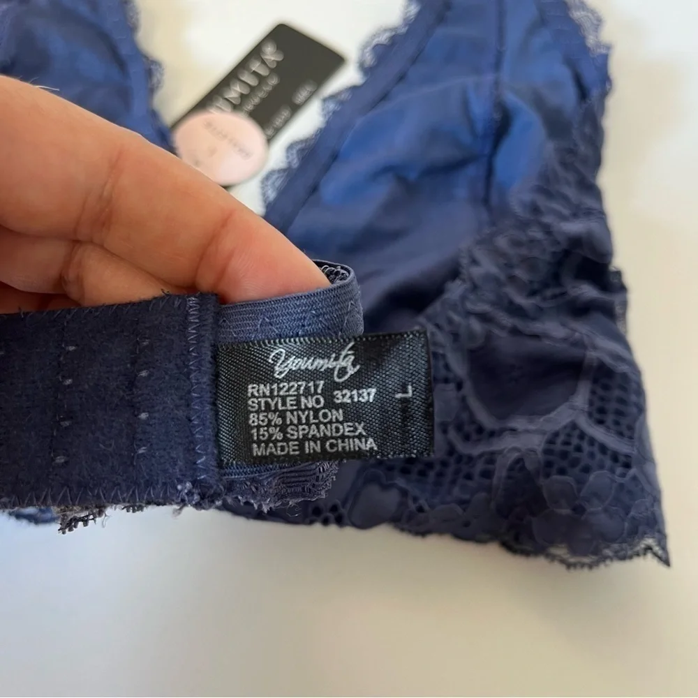 NWT Youmita‎ Blue Halter Lace Bra Large